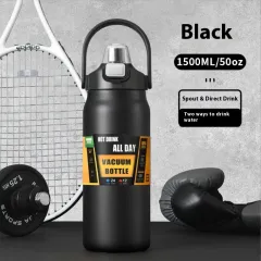 304 Stainless Steel Large Belly Double Drinking Straw Insulated Cup - Black - View 1