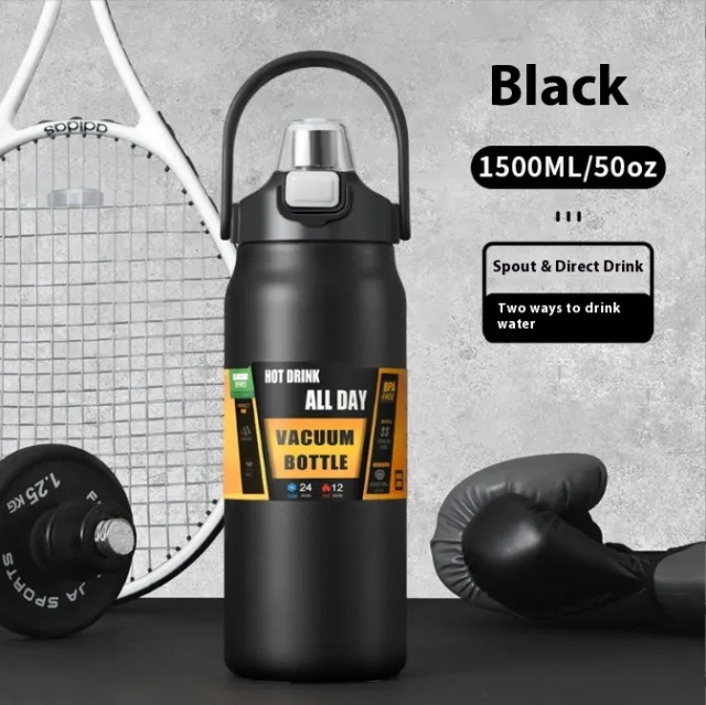 304 Stainless Steel Large Belly Double Drinking Straw Insulated Cup Black - Shop at LoveMi