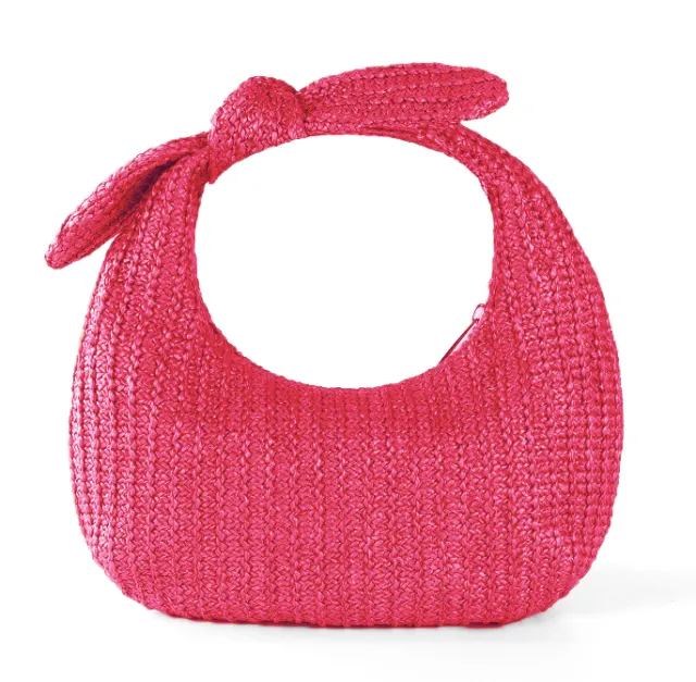 Vacation Style Bow Straw Handbag Clutch Rose - Shop at LoveMi