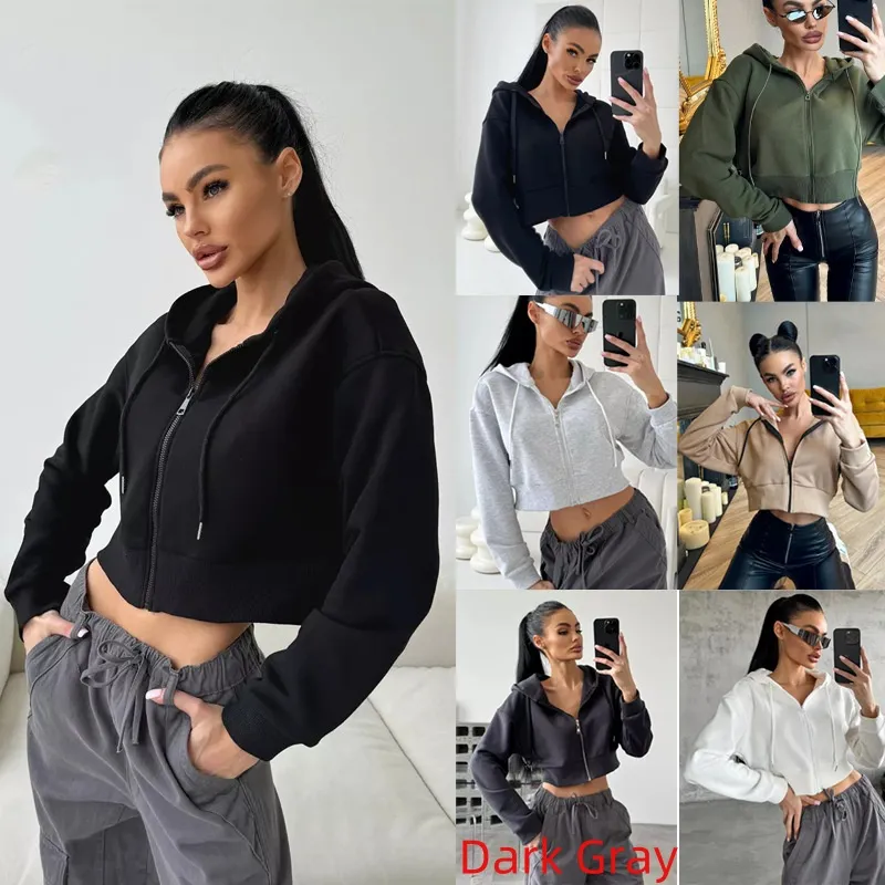 Fashion Hoodies Zipper Hooded Drawstring Short Long Sleeve Sweater - Dark Gray