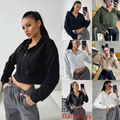 Fashion Hoodies Zipper Hooded Drawstring Short Long Sleeve Sweater - Dark Gray - View 1