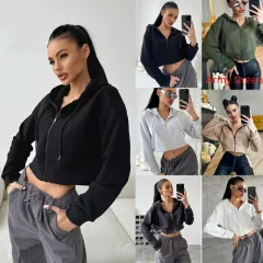 Fashion Hoodies Zipper Hooded Drawstring Short Long Sleeve Sweater - Green - View 1