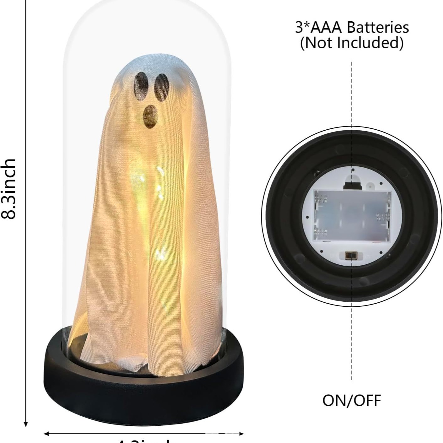 Light Up Ghost In Glass Cloche Light Up Ghost In Glass