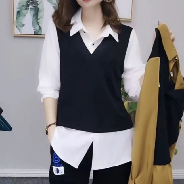 Fake Two Pieces Shirts Women's Top Slimming Slim Fit White - Shop at LoveMi