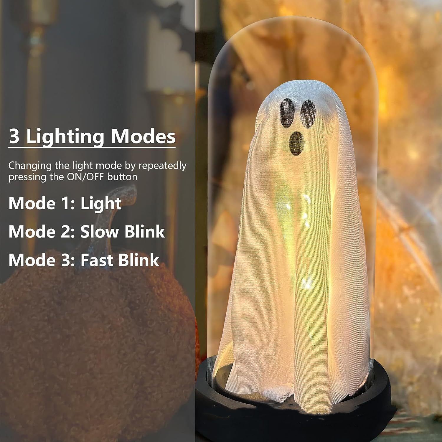 Light Up Ghost In Glass Cloche Light Up Ghost In Glass