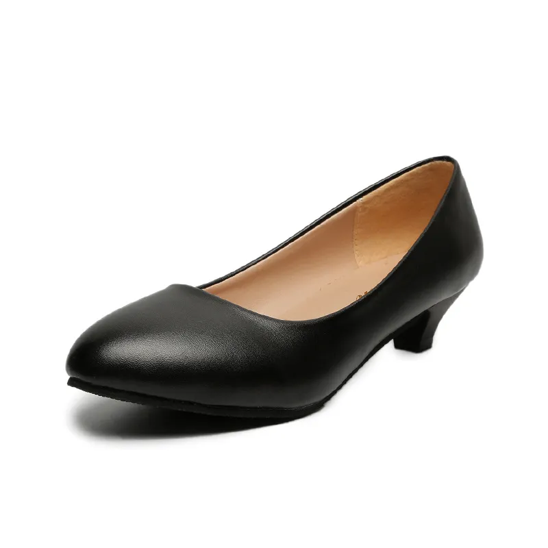 Four Seasons Chunky Heel 3cm High Heels Women's Low Heel - Black