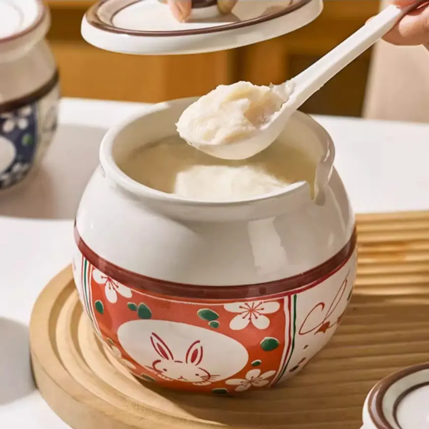 Lard Jar High Temperature Resistance Ceramic With Cover Spoon Seasoning Containers