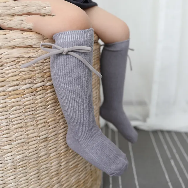 Girls' Bow Tube Socks Children's Monochrome Flat Mouth Gray - Shop at LoveMi