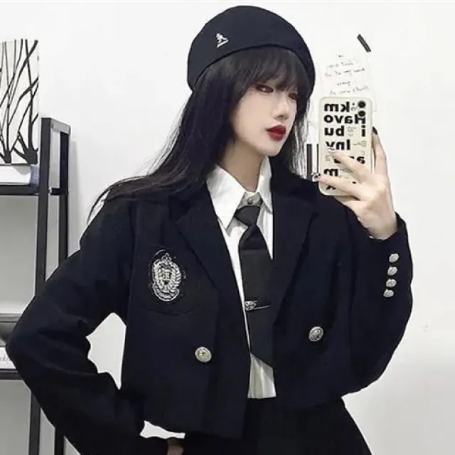 Fashion Personality Female Pleated Skirt Suit Black Suit Jacket - Shop at LoveMi