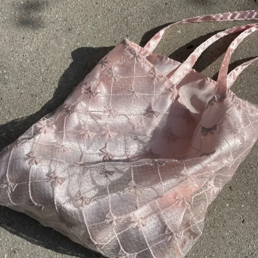 Korean Ins Style Bow Laced One-shoulder Bag Girl Heart French Style All-matching Handbag Large Capacity Gentle Women's Bag - Pink