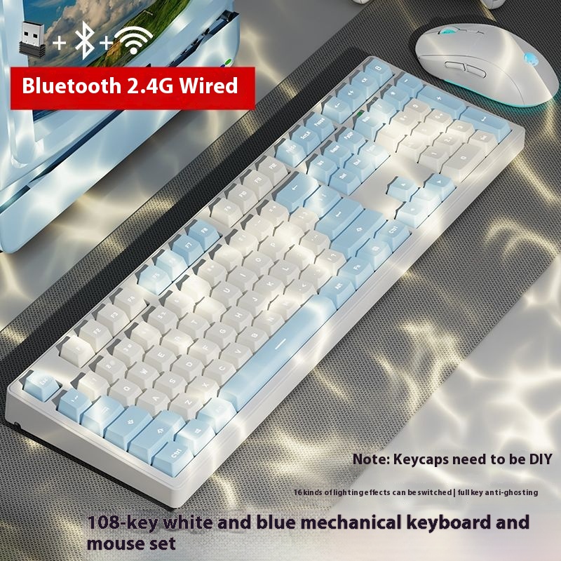 White And Blue 108 Key Mouse