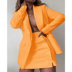 Solid Colour Suit Short Skirt Two-piece Set Women's New - Dark Yellow - View 1