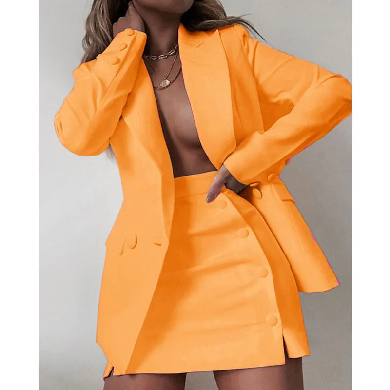 Solid Colour Suit Short Skirt Two-piece Set Women's New - Dark Yellow