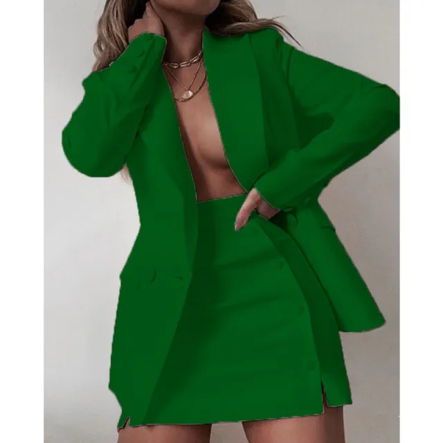 Solid Color Suit Short Skirt Two piece Set Women's New Green - Shop at LoveMi