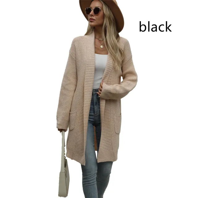 Lazy Sweater Loose Lapels Long Coat For Women Black - Shop at LoveMi