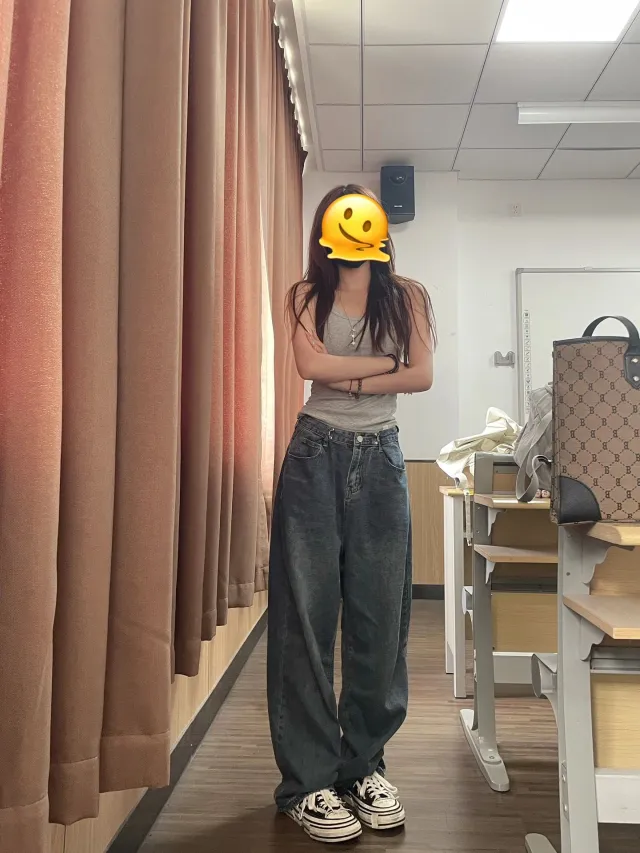 Retro Straight Jeans Loose Wide leg Draggle tail Trousers Retro Blue - Shop at LoveMi
