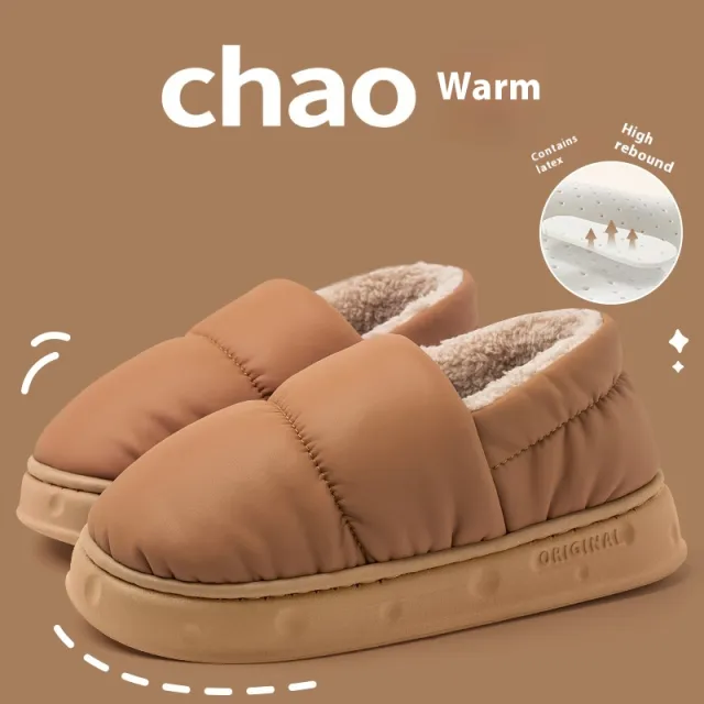 Ankle Wrap Winter Waterproof Thick Bottom Indoor Home Non slip Plush Warm Cotton Slippers Brown - Shop at LoveMi