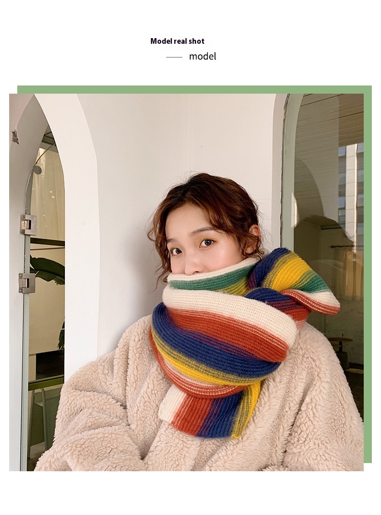 Rainbow Striped Knitted Scarf Image 3