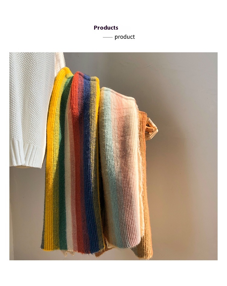 Rainbow Striped Knitted Scarf Image 5