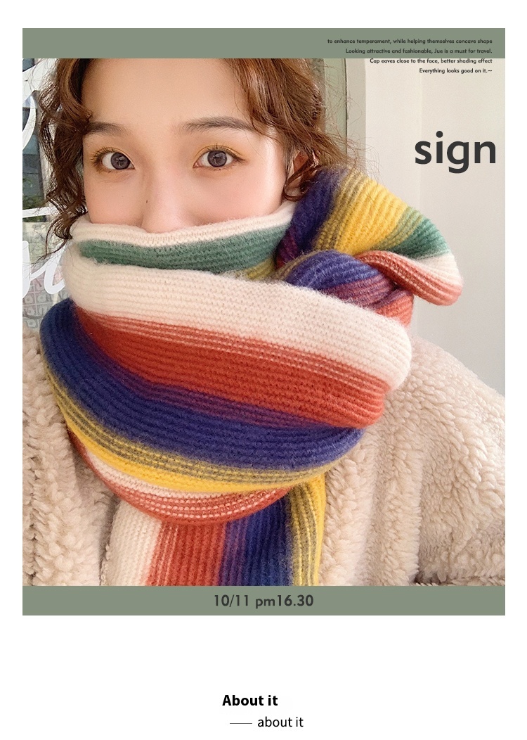 Rainbow Striped Knitted Scarf Image 1