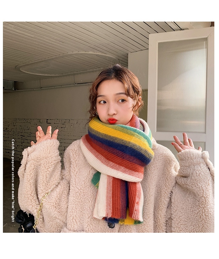 Rainbow Striped Knitted Scarf Image 2