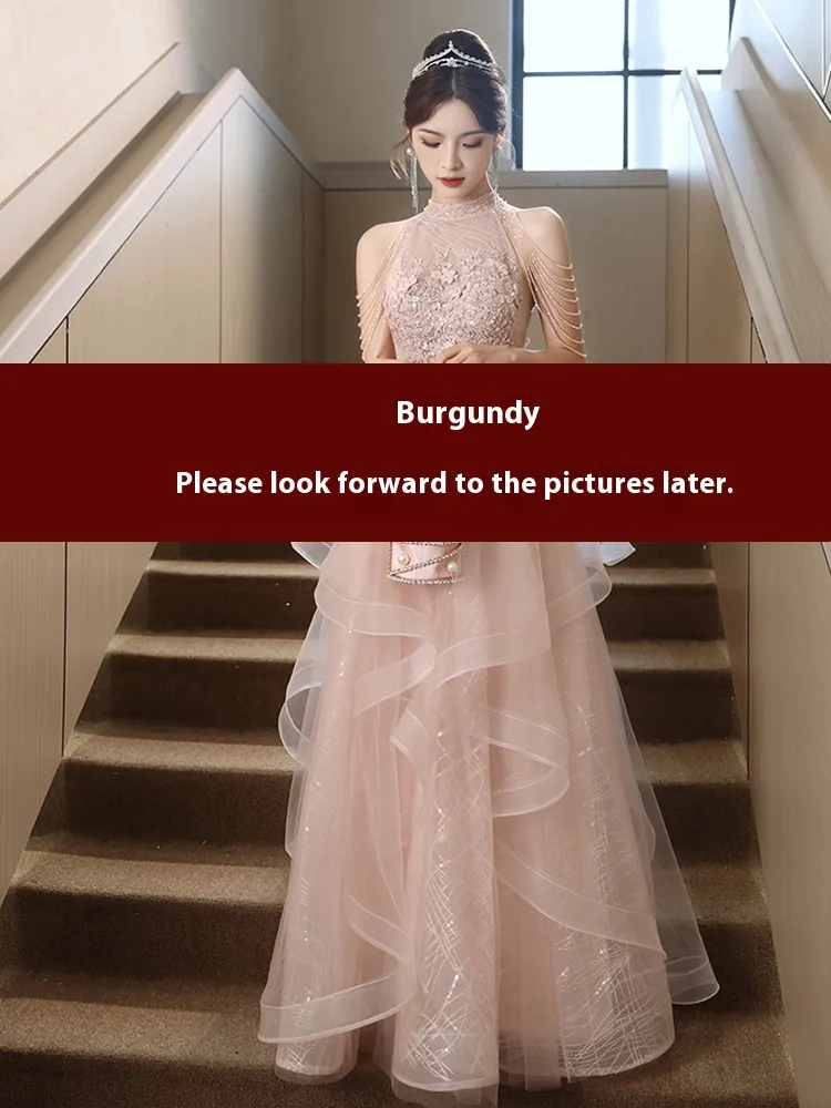 Evening Dress Women's Pink Morning Gowns - Wine