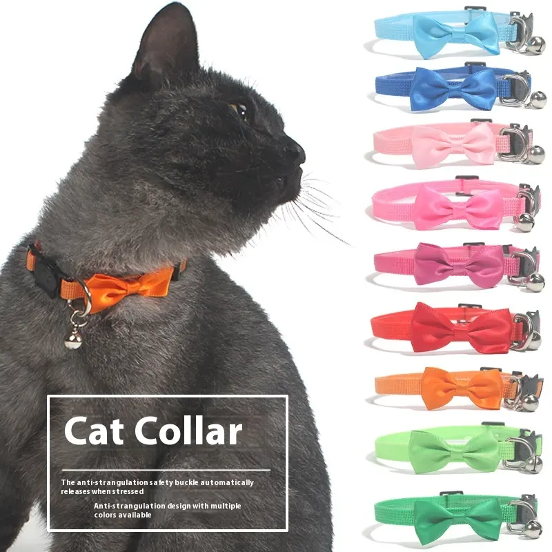 Pet Bow Collar Nylon Ribbon Multi-color Adjustable with Bell