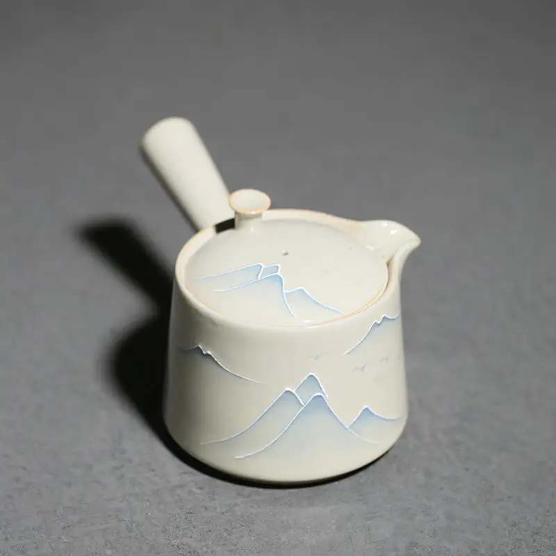 Hand Painted Landscape Side Handle Pot Underglaze Porcelain Candle Warm Tea Stove Suit