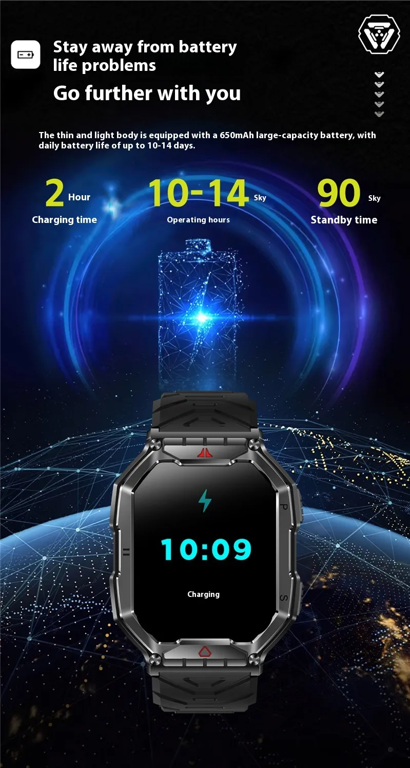 שעון חכם עם סוללה 650mAh וטעינה מגנטית