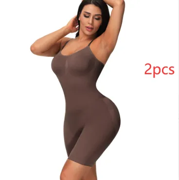 Women's Seamless Body Shaping Bodysuit Thin Elastic Body Shaping Bodysuit Tight Tummy Tummy - Brown2Pcs
