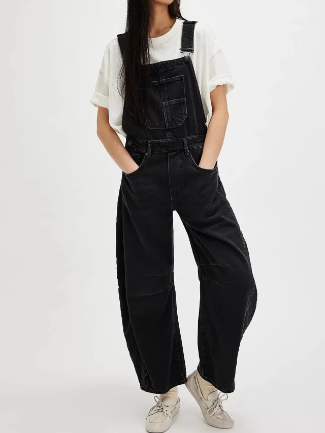 Casual Loose Denim Overalls Black - Shop at LoveMi