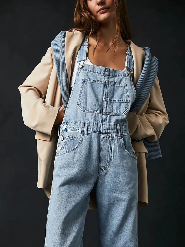 Casual Loose Denim Overalls Light Blue - Shop at LoveMi