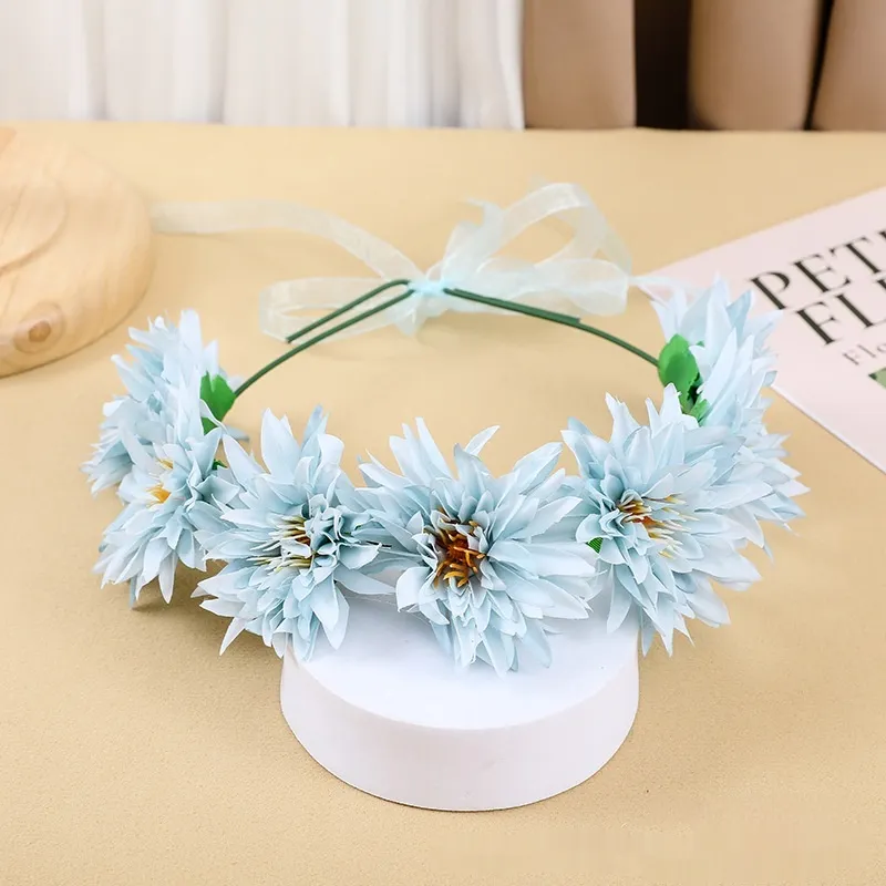 Children's Garland Headdress Adult Super Fairy Flowers Mori Girl Princess Head-mounted Performance Hair Accessories - Blue