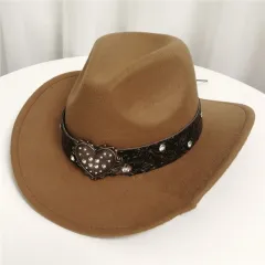 Women's Western Cowboy Hat Love Decorative Chain Top Hat - Khaki - View 1