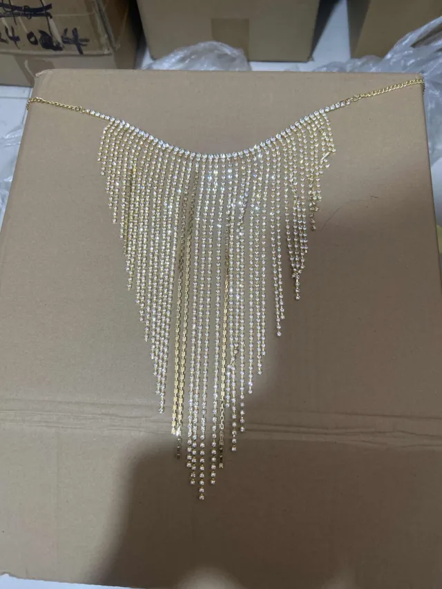 Vintage Claw Chain Rhinestone Tassel Drill Chain Veil Accessories Gold - Shop at LoveMi