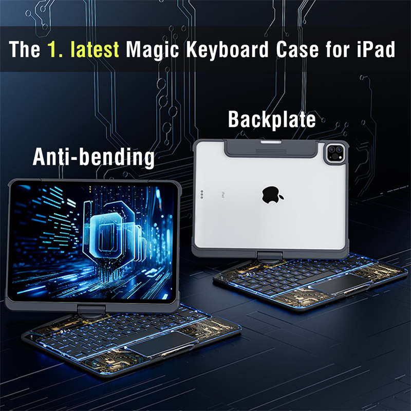 360 Swivel Keyboard Clear Case For IPad Smart Trackpad Bluetooth Keyboard Case