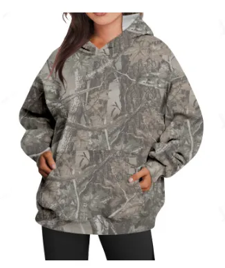 Women's Camouflage Hoodie Maple Leaf Print Oversized Sports Hoodie - Wycj00008-Xxxl