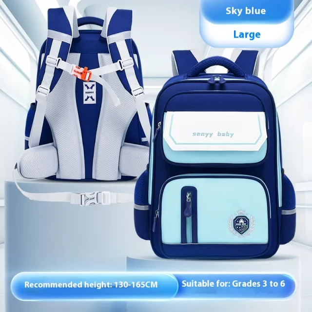 Children's Spine Protector Backpack With Water repellent Large Capacity Oxford Cloth School Bag Blue - Shop at LoveMi