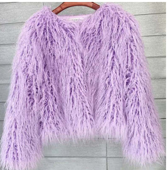 Colorful Boho Furry Faux Fur Coat Plus Size Women Fur Coats Autumn Winter Faux Fur Shaggy Jacket Fourrure Bontjas Light Purple - Shop at LoveMi