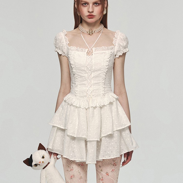 Waist-tight A- Line Double Layer Dress