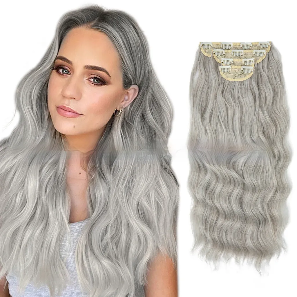 High-temperature Fiber Wig Women's Wig Set Four-piece Set - Silvergrey