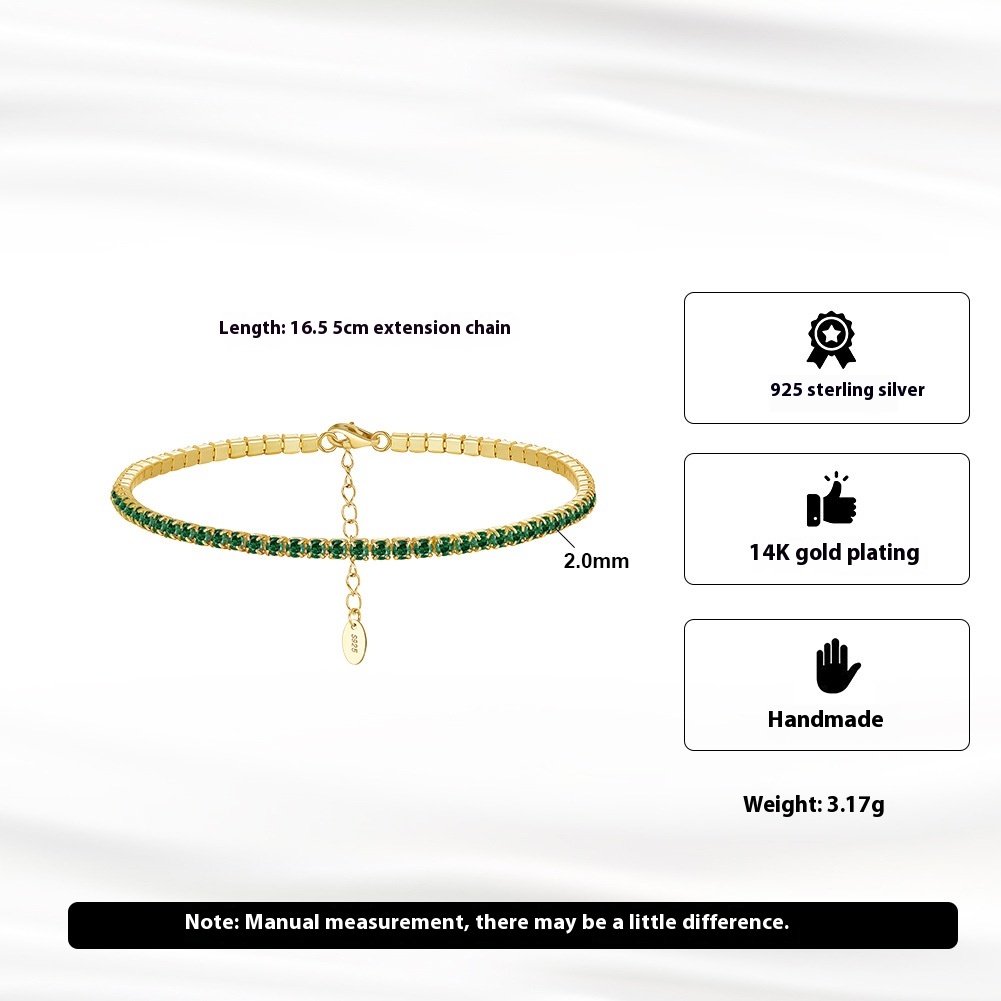 Shangda Jewelry 2MM Tennis Chain Gold-plated S925 Sterling Silver Bracelet