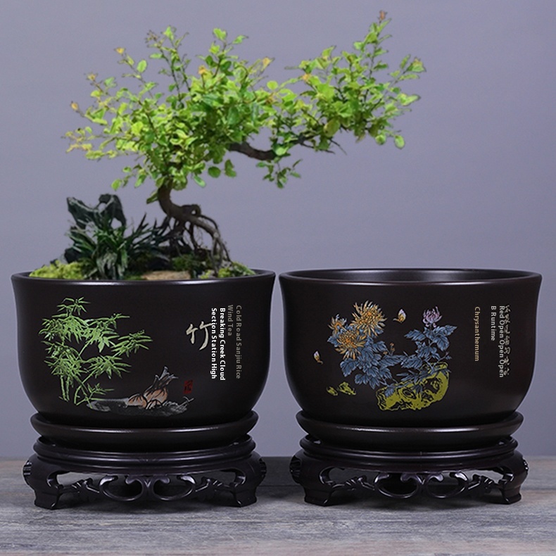 Title 4, Flower Pot Ceramic With Base Antique Sand Glaze...