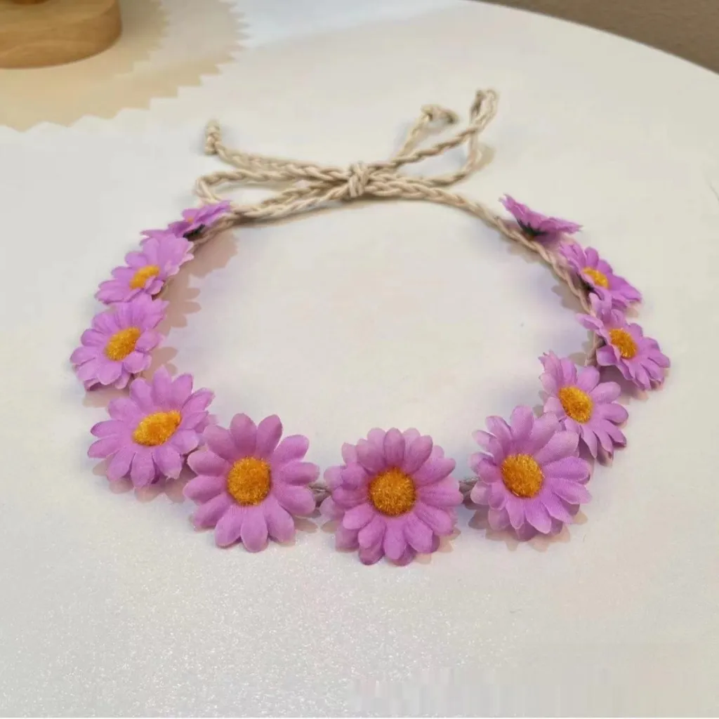 11 Simulation Small Sunflower Bohemian Vacation Seaside Braid Hair Band For Women - Deep Purple