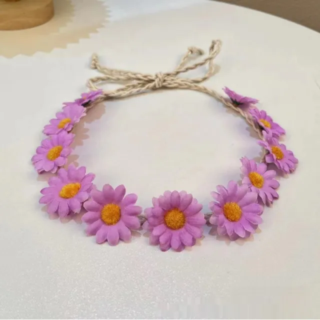 11 Simulation Small Sunflower Bohemian Vacation Seaside Braid Hair Band For Women Deep Purple - Shop at LoveMi