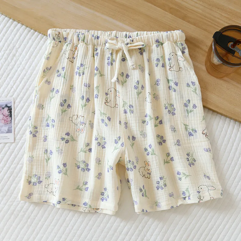 Women's Summer Thin Cropped Loose And Sweet Home Pants - Beige