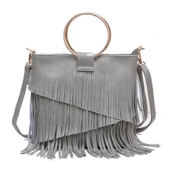 Iron Portable And Fashion New Irregular Tassel Bag - Grey - View 1