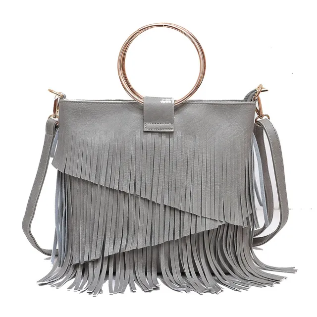 Iron Portable And Fashion New Irregular Tassel Bag Gray - Shop at LoveMi