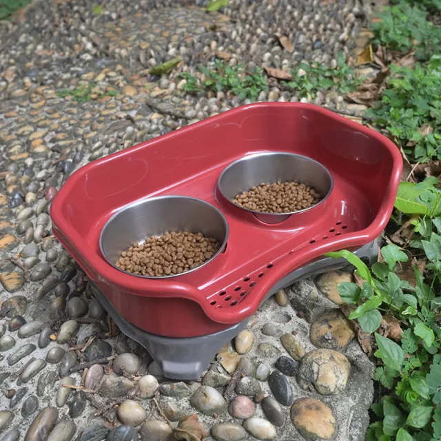 Dog bowl cat bowl pet cat double basin splash proof neat dog cat rice bowl food bowl stainless steel bowl Red - Shop at LoveMi