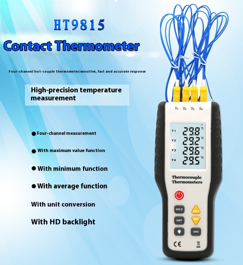 Title 10, HT9815 Vierkanal-Kontakt-Temperaturmessgerät Pr...